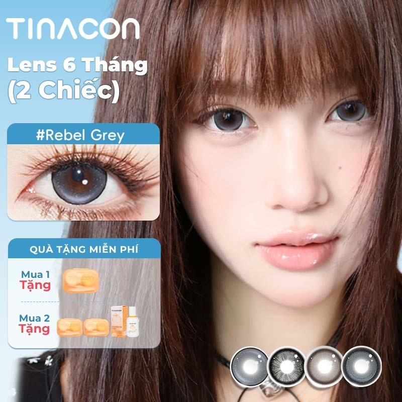 Kính áp tròng TINACON xám, đen và nâu tự nhiên, hàng chính hãng, 2 chiếc 6 tháng, hiệu ứng trong suốt, mắt to DIA14.2-14.5mm, lens cận thị mềm mại có độ (0-8), hot trend