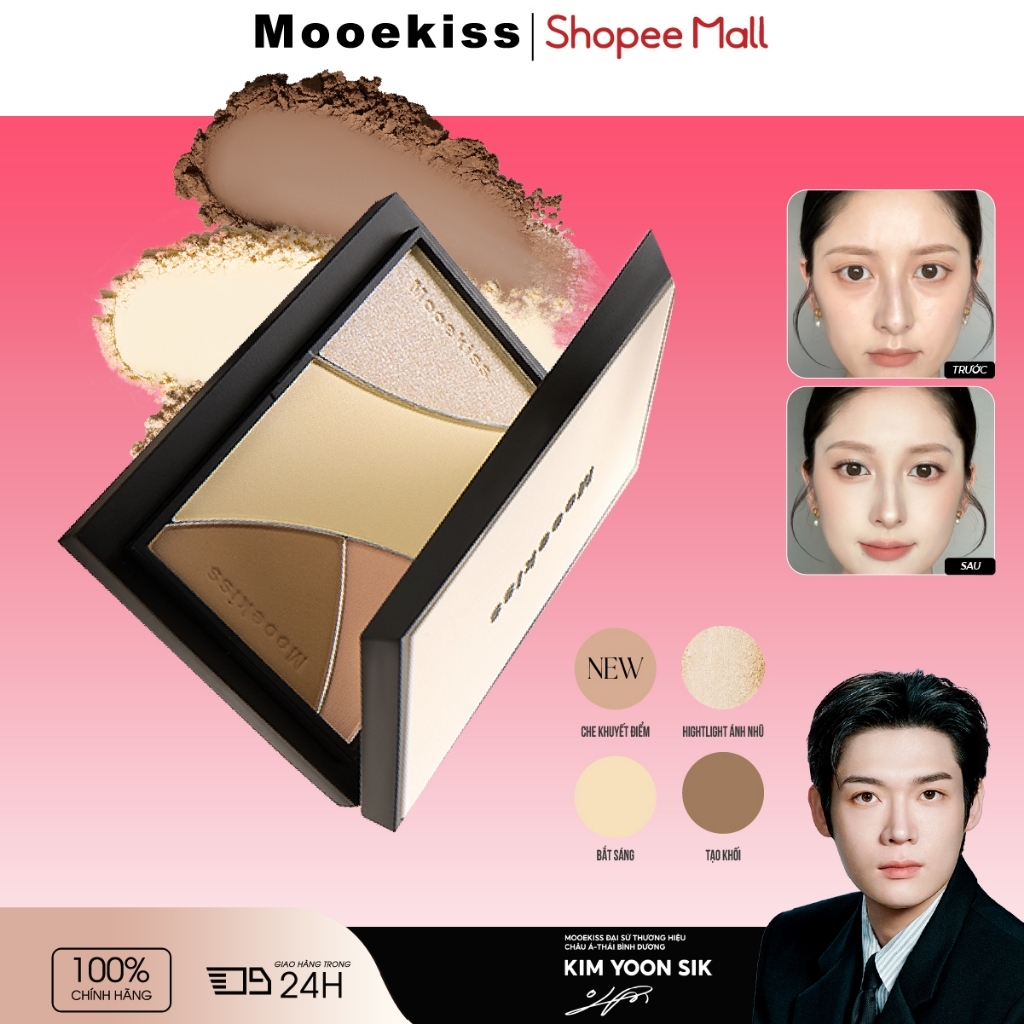 [LIVE] Bảng Tạo Khối Mooekiss 3 Màu 16.5g, Contour & Highlight, Tạo Sống Mũi, Lâu Trôi