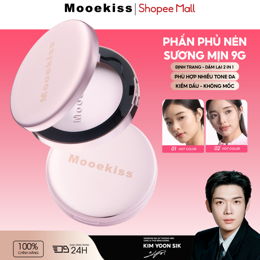 Phấn Phủ Mooekiss Dạng Bột, Kiềm Dầu, Lâu Trôi, Làm Mịn Da, Không Mốc Không Vón