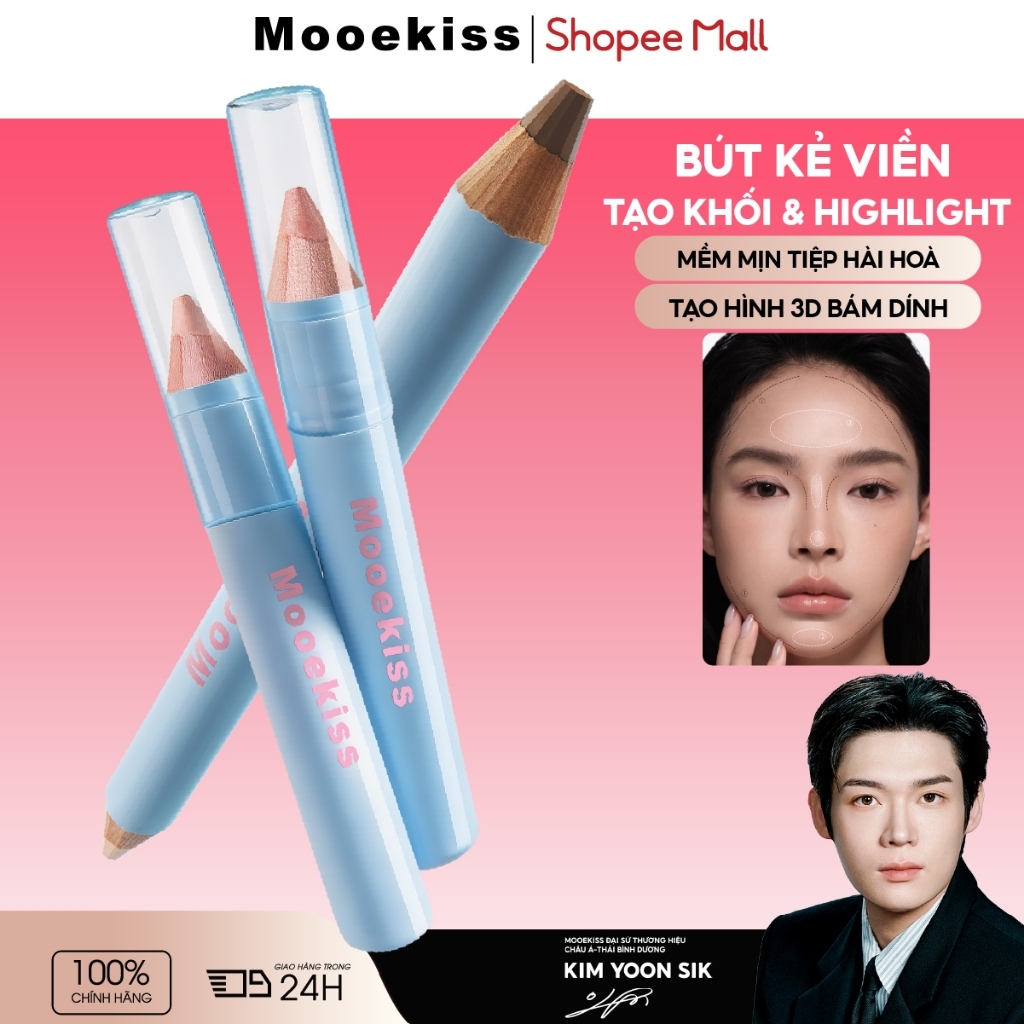 Bút Mooekiss 2 Đầu, Tạo Khối & Highlight, Dễ Tán, Lâu Trôi, Định Hình Khuôn Mặt