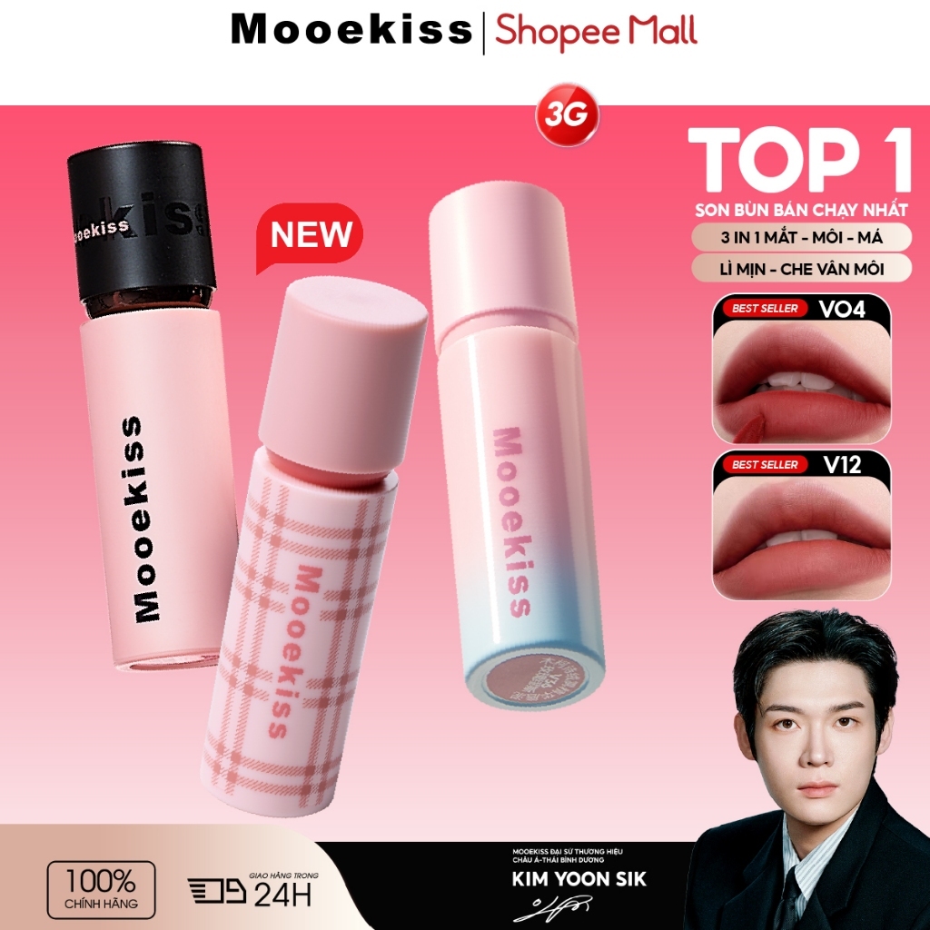 Son Mooekiss Velvet Matte 3g, Lì Mịn, Lâu Trôi, Tôn Da, Làm Đều Màu Môi 3g