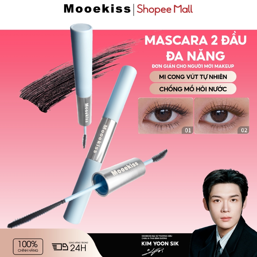 Dụng cụ uốn mi và mascara Mooekiss không nhòe giúp lông mi dài và cong