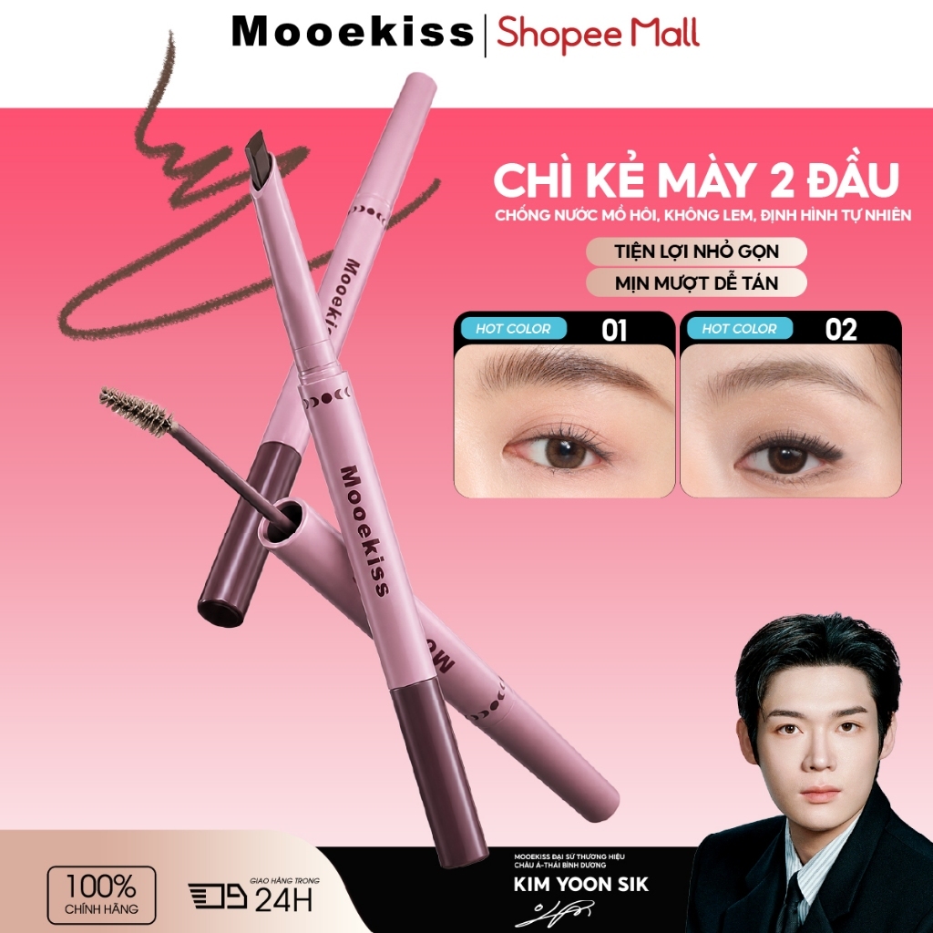 Chì Kẻ Mày Mooekiss 2 Đầu, Chống Nước Mồ Hôi, Không Lem, Định Hình Tự Nhiên, Lâu TrôiChống NướcTự NhiênTạo SợiChống Mồ HôiNgười Mới Bắt Đầu