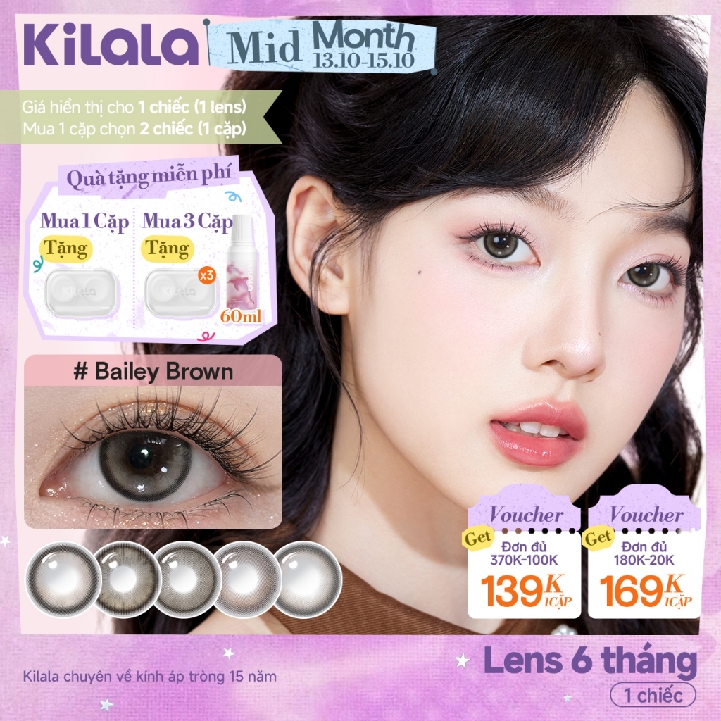 Kính áp tròng Kilala màu nâu Dolly Collection DIA  14.5mm lens cận 6 tháng có độ 0-7[Giá 1 chiếc lens ]