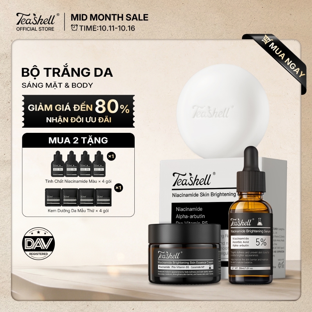 Teashell Kem làm sáng da vỏ trà Niacinamide 3 × - Rescue Dell Skin 50ML