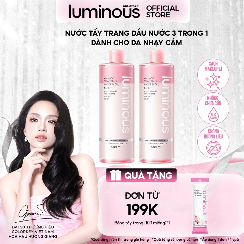 [MUA 2 TẶNG 1] Combo 2 Nước Tẩy Trang Dầu Nước Colorkey Luminous Sạch Sâu & Không Cồn 500ml