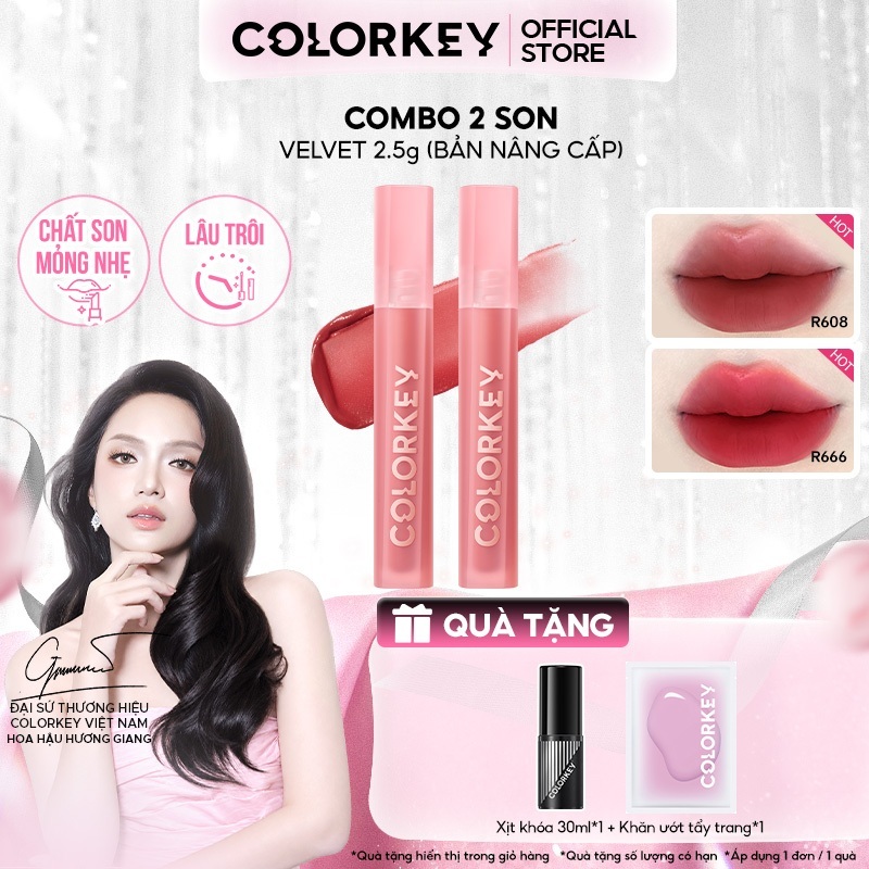 COMBO - COLORKEY Son Velvet Mới, Chất Son Kem Nhung, Mịn Lì, Lên Màu Chuẩn 2.5g