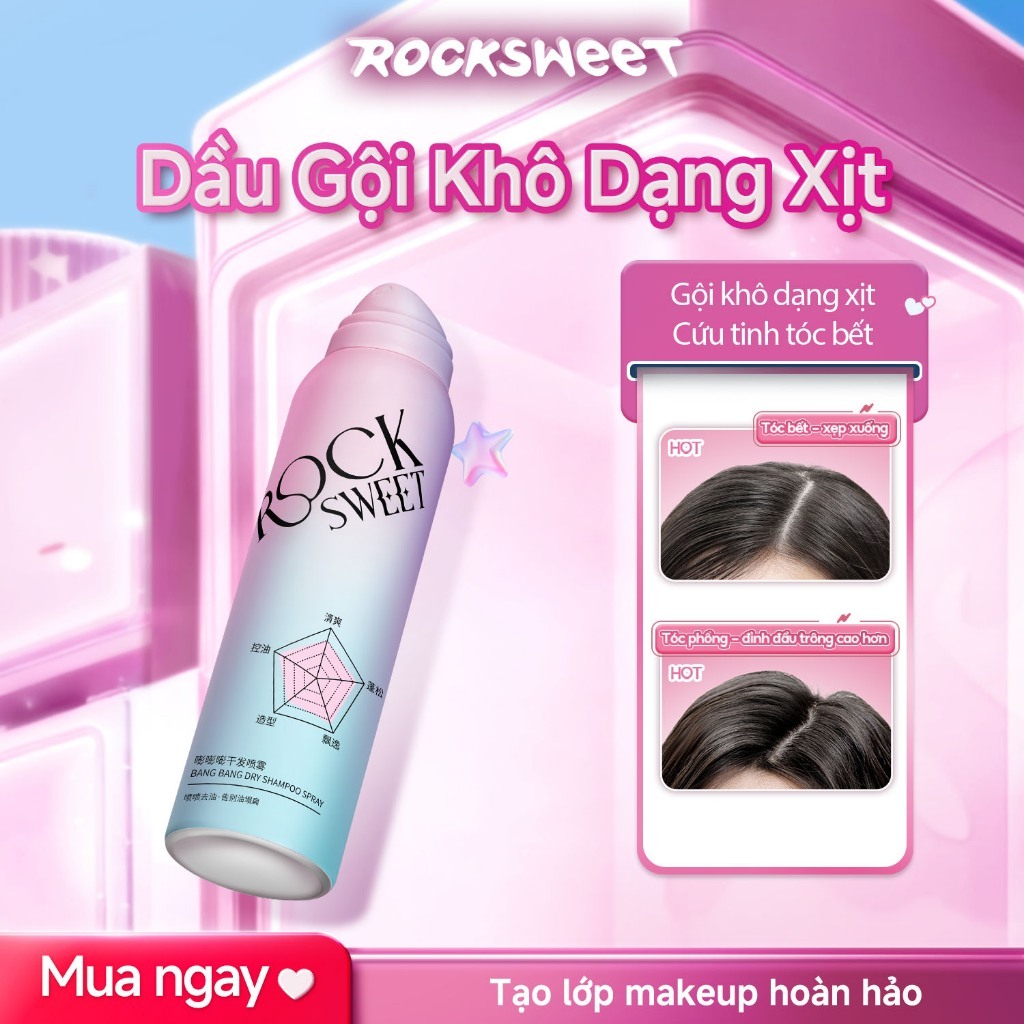 Dầu Gội Khô Xịt 150ml ROCKSWEET – Kiềm Dầu Lâu, Giải Cứu Tóc Bết Nhanh, Dễ Sử Dụng