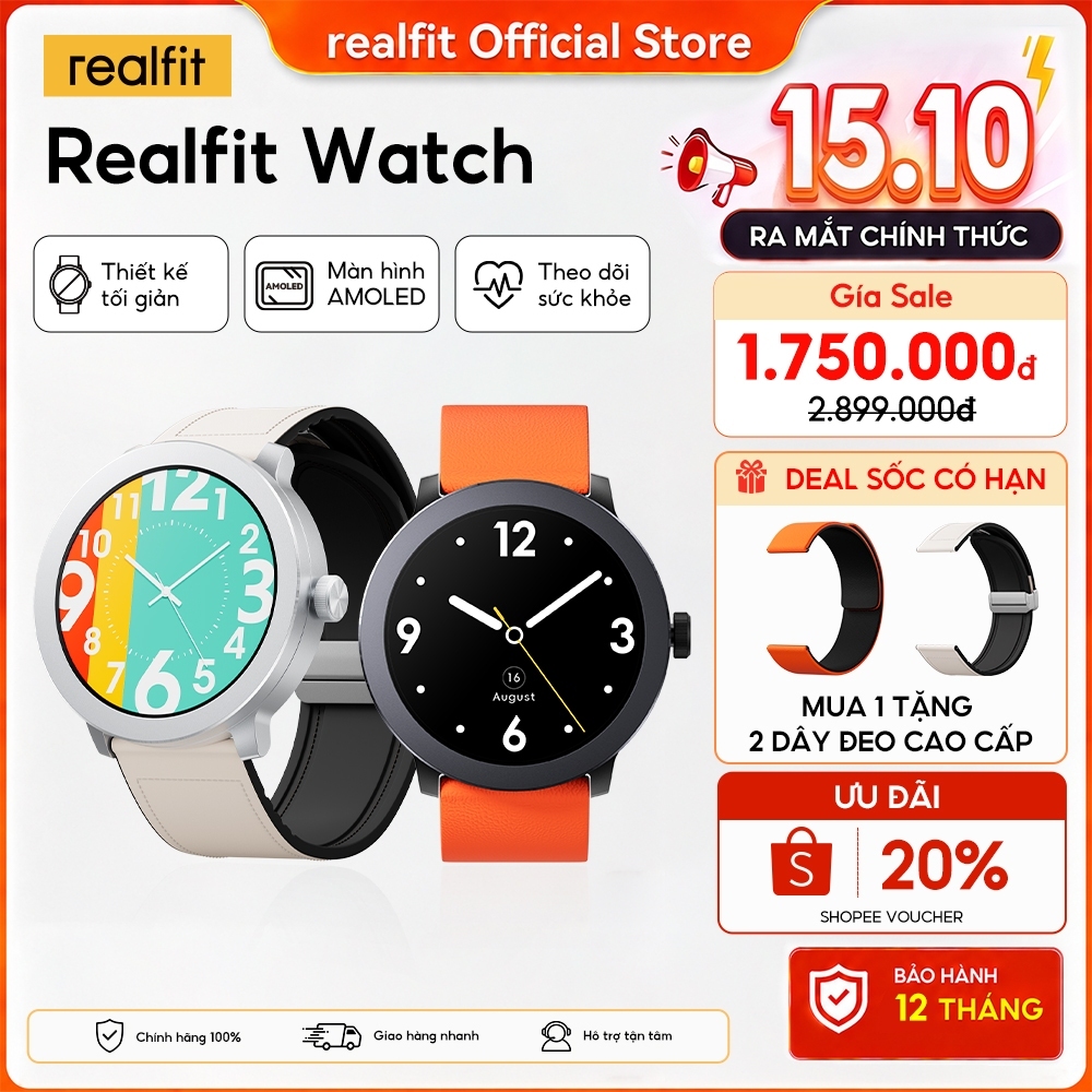 【Strava】Đồng Hồ Thông Minh REALFIT WATCH | Màn hình AMOLED 1,43 | Gọi Bluetooth | Theo dõi sức khỏe | Tuổi thọ pin lên đến 14 ngày