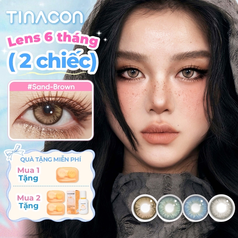 Kính áp tròng TINACON, 2 chiếc 6 tháng, màu xám/nâu lens, sand-brown,AI-GREEN,White Gray,AI-BLUE,lens cận thị mềm mại tự nhiên, mắt to, DIA14.5mm có độ (0-8)