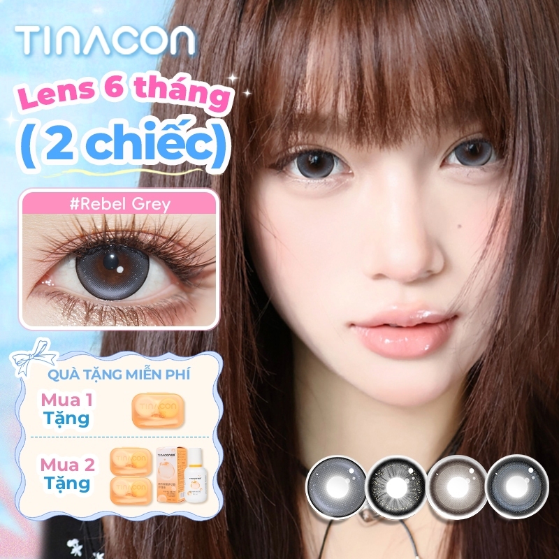 Kính áp tròng TINACON xám, đen và nâu tự nhiên, hàng chính hãng, 2 chiếc 6 tháng, hiệu ứng trong suốt, mắt to DIA14.2-14.5mm, lens cận thị mềm mại có độ (0-8), hot trend