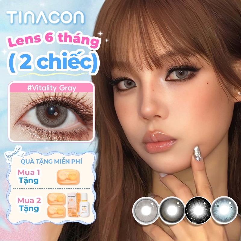 Kính áp tròng TINACON màu xám 2 chiếc, Đường kính 14.2/14.5 mắt mềm, Cận thị từ 0.0 đến 8.0 sử dụng 6 tháng