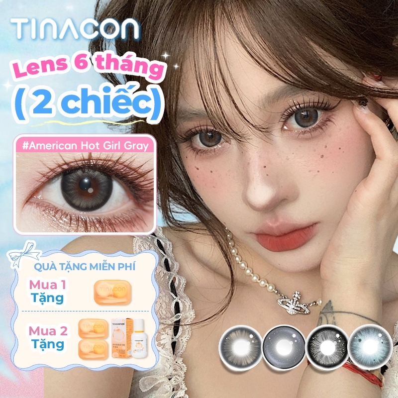 Kính áp tròng TINACON, 2 chiếc 6 tháng, màu xám/nâu lens, sand-brown,AI-GREEN,White Gray,AI-BLUE,lens cận thị mềm mại tự nhiên, mắt to, DIA14.5mm có độ (0-8)