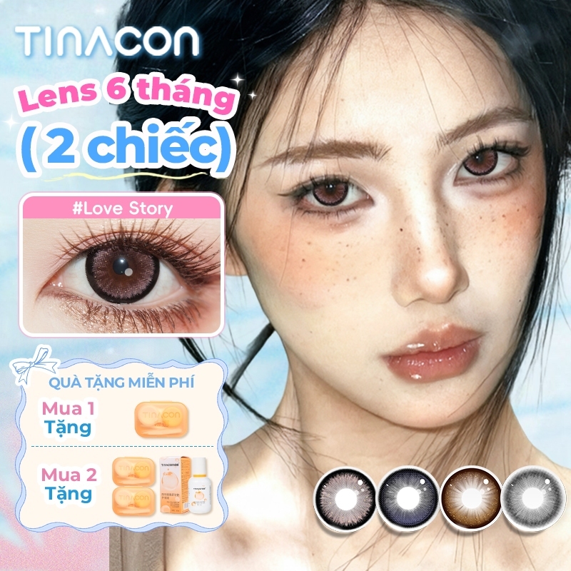 Kính áp tròng TINACON xám tây 14.5mm 6 tháng 0 đến -8 độ lens giãn tròng tự nhiên không cộm