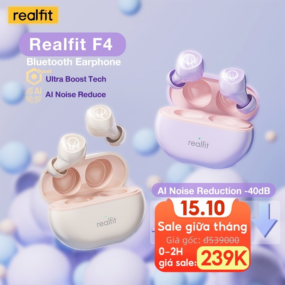 Tai Nghe Bluetooth Realfit F4 Tai Nghe Thể Thao Khử Tiếng Ồn -38db 360° Âm Thanh Không Gian Bass Tốt
