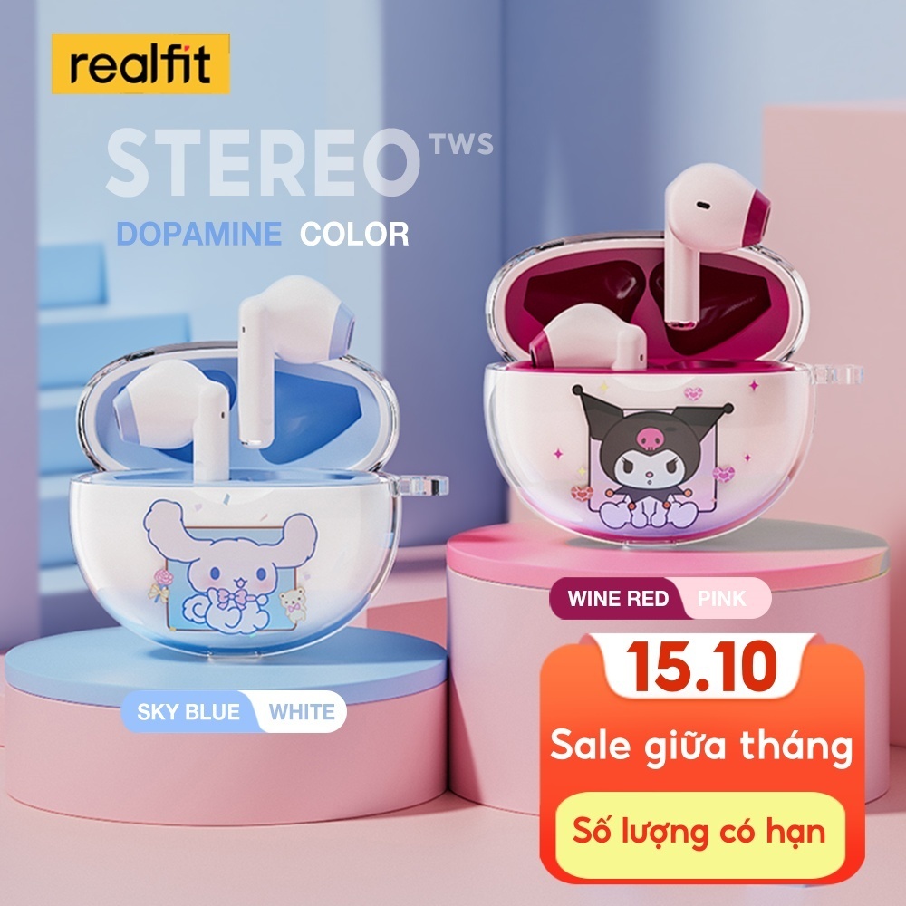 Tai nghe Bluetooth Realfit F2 Âm thanh nổi HIFI Âm trầm tuyệt vời với Mic tai nghe dễ thương