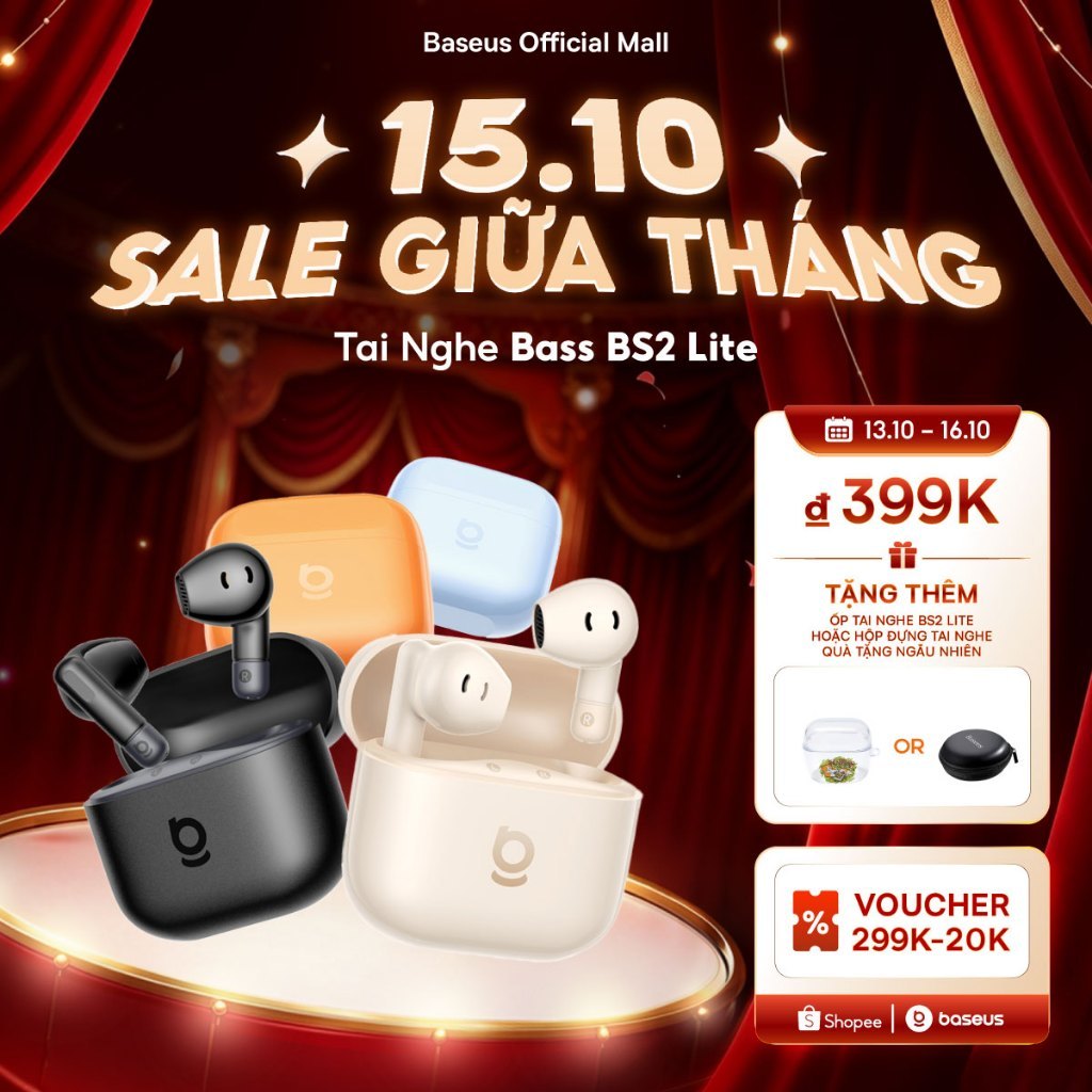 Tai Nghe Bass BS2 Lite Baseus Tăng cường âm trầm 40 giờ sử dụng khi dùng cùng hộp sạc Đàm thoại rõ nét với micro kép Al Bluetooth 6.0