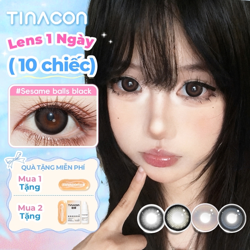 Kính áp tròng TINACON 10 chiếc màu hồng dùng hằng ngày đường kính lớn mềm mại cho mắt có độ (0-8) lens 1 ngày