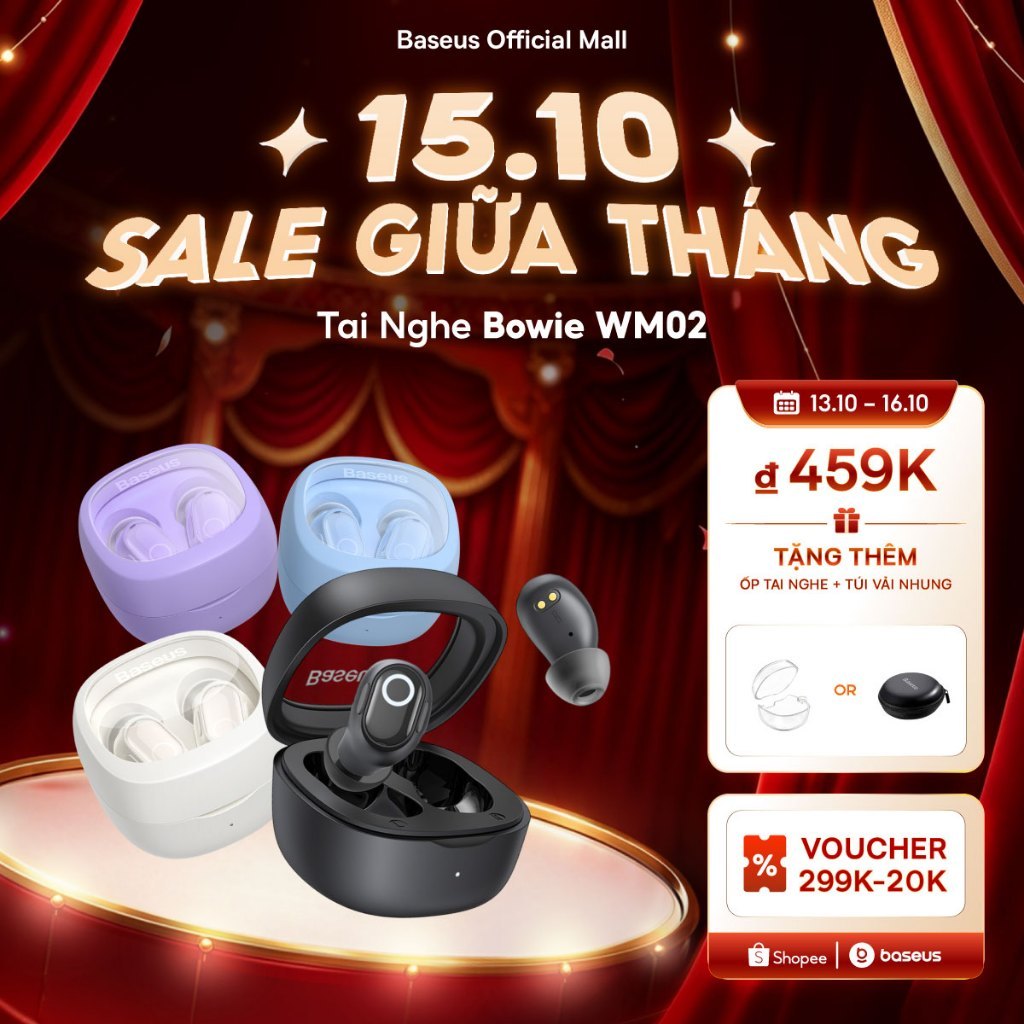 Tai nghe nhét tai không dây BASEUS WM02 bluetooth 5.3 TWS chống ồn