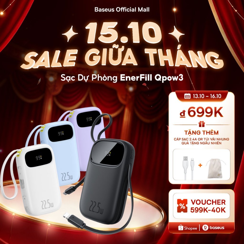 【CCC Certified】Sạc Dự Phòng EnerFill Qpow3 Baseus Pin Dự Phòng Sạc Nhanh Màn Hình Kỹ Thuật Số  Cáp Kép, Kích Thước Nhỏ, Có Chứng Nhận CCC