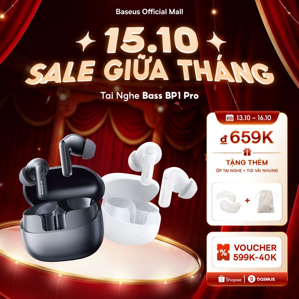Tai nghe không dây Baseus BP1 Pro ANC -50dB Giảm tiếng ồn Hi-Res Bluetooth 6.0 IPX55 Chống nước 55Hr