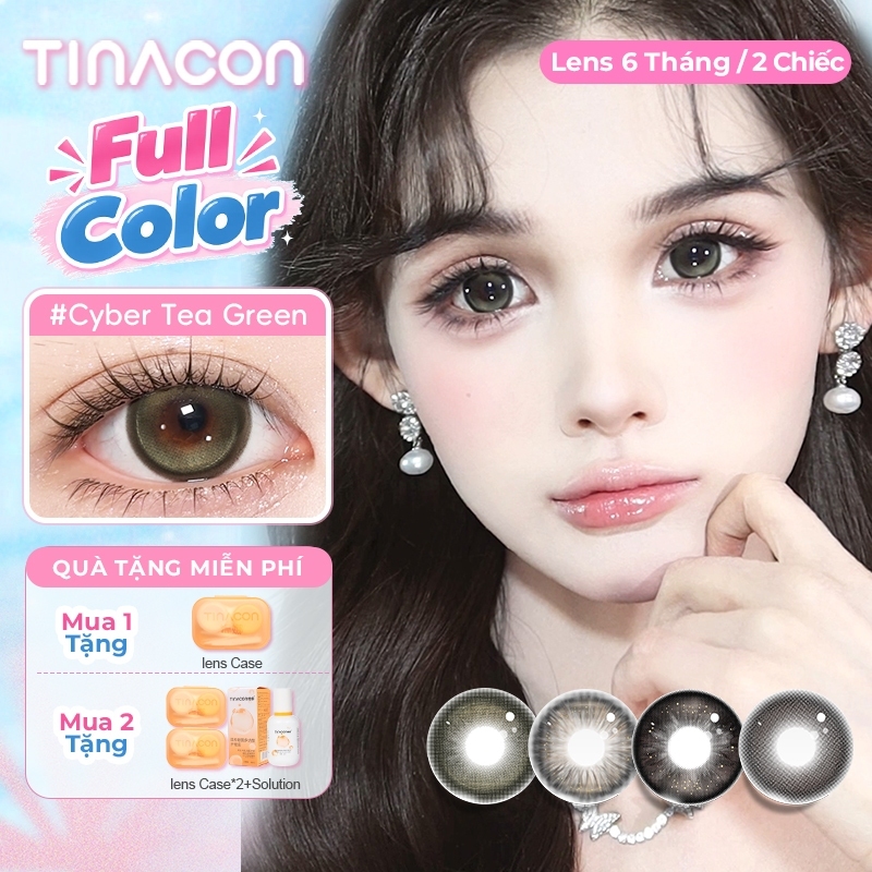Kính Áp Tròng 6 Tháng TINACON 1 Cặp (0 - 8 Độ) | DIA 14.5mm Giãn Tròng To | Len Xanh Lá Full Vân Màu Che Tròng Đen Cực Tốt