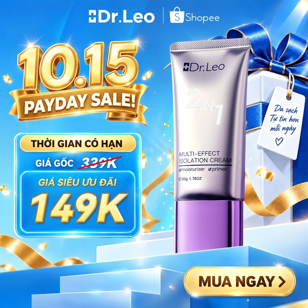 Kem Lót Tím Dr.Leo 2 Trong 1 Kem Lười Dưỡng Ẩm Makeup Nâng Tông Tự Nhiên, Giữ Nền Lâu Trôi 50g