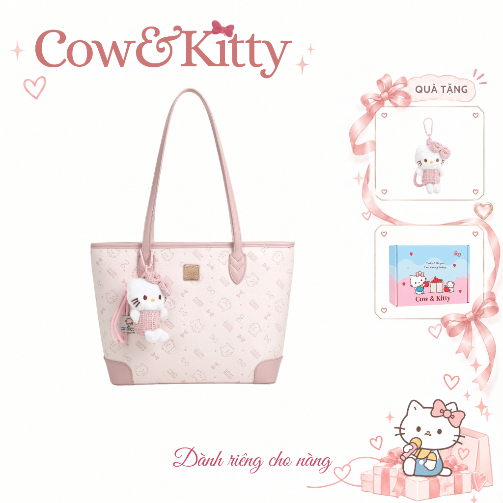 Cow&Kitty/BORRY ROSA Túi Tote màu hồng Túi xách màu hồng phong cách dễ thương