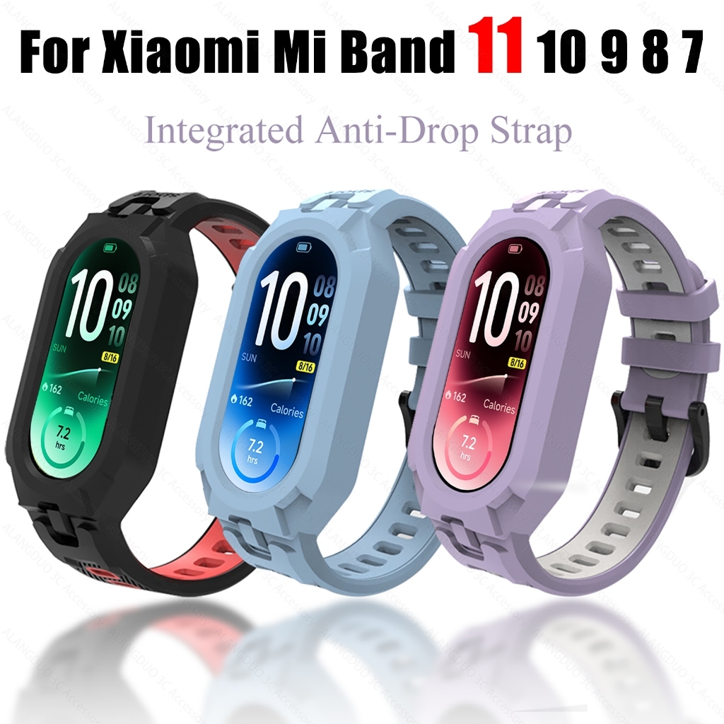 Dây Đeo Silicon Cho Xiaomi Mi Band 11 10 9 8 7 6 5 Ốp Lưng Thể Thao Đồng Hồ Thông Minh Dây Đeo Thay Thế Cho Mi Band11 Band9 TPU Tích Hợp Chống Rơi Dây Đeo Cổ Tay