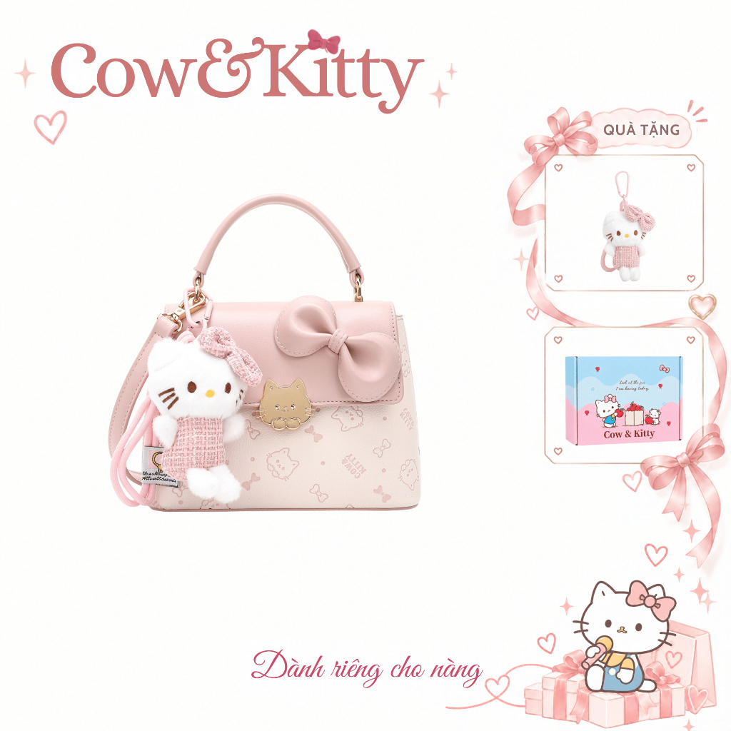 Cow&Kitty/BORRY ROSA Túi xách đeo chéo màu hồng túi giỏ màu hồng có khóa kéo và bùa chú mèo