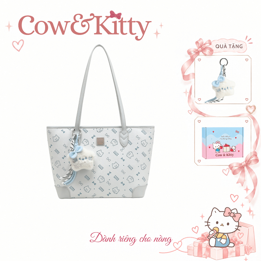 Cow&Kitty/BORRY ROSA Túi Tote màu xanh Túi xách tươi xách dễ thương Túi Tote dễ thương