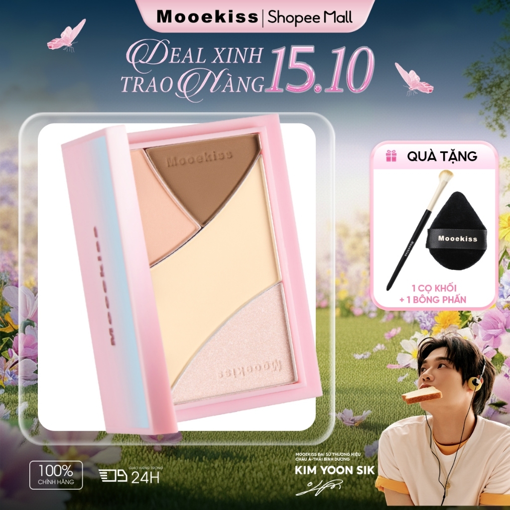 Bảng Tạo Khối Mooekiss 3 Màu 9g, Contour & Highlight, Dễ Tán, Tự Nhiên, Lâu Trôi