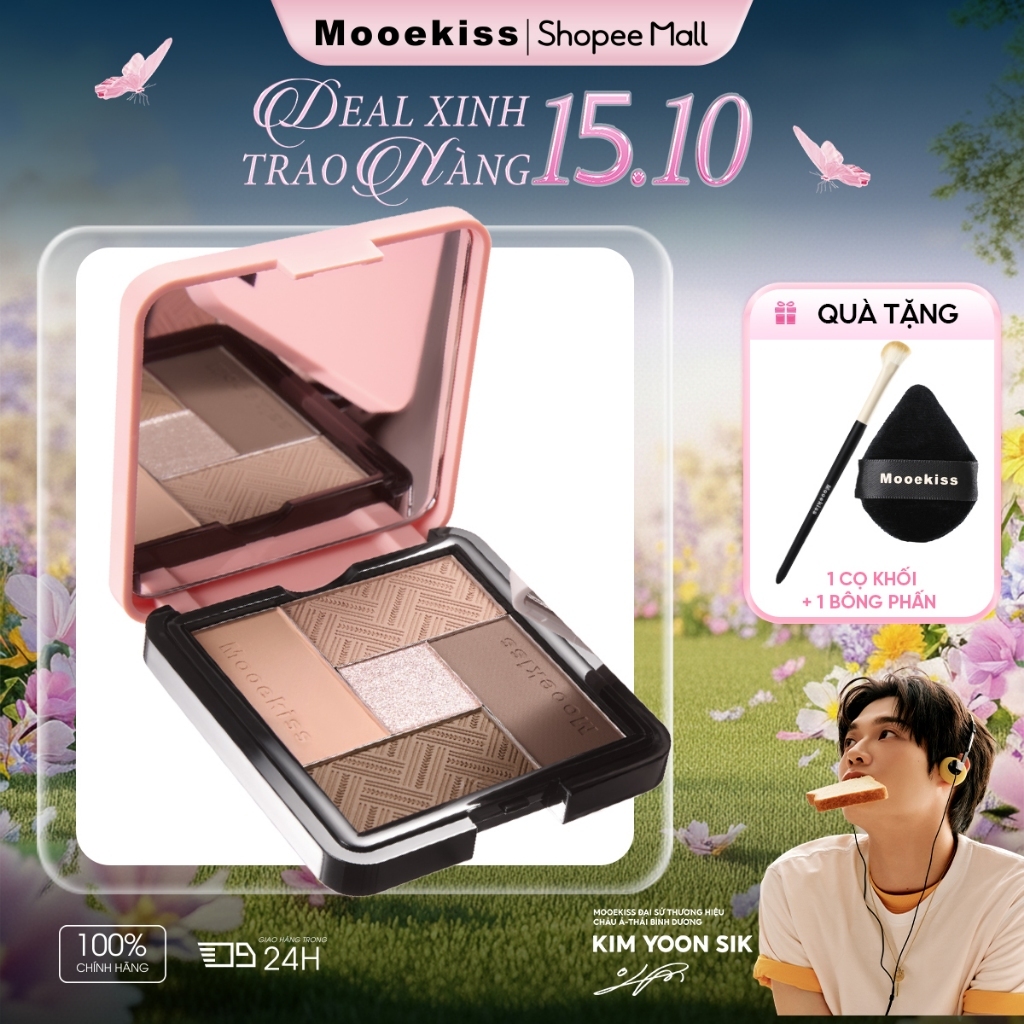Bảng Phấn Mắt Mooekiss 5 Màu Tone Đất 8.5g, Lì Mịn, Dễ Tán, Nhỏ Gọn, Makeup Hàng NgàyNhũ Lấp LánhLì MịnSắc Tố CaoBão Hòa ThấpKhông LemNgười Mới Bắt Đầu
