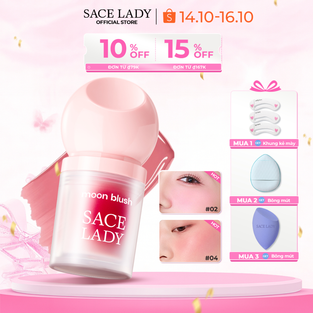 kem má hồng lười SACE LADY, lâu trôi, không thấm nước, dễ áp dụng, đa năng để trang điểm mặt 3.8g
