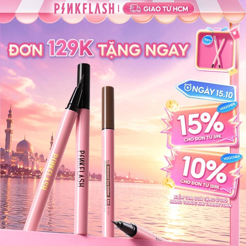 Bút kẻ mắt Pinkflash dạng lỏng nhanh khô màu đen màu nâu chất lì chống nước lâu trôi 30g