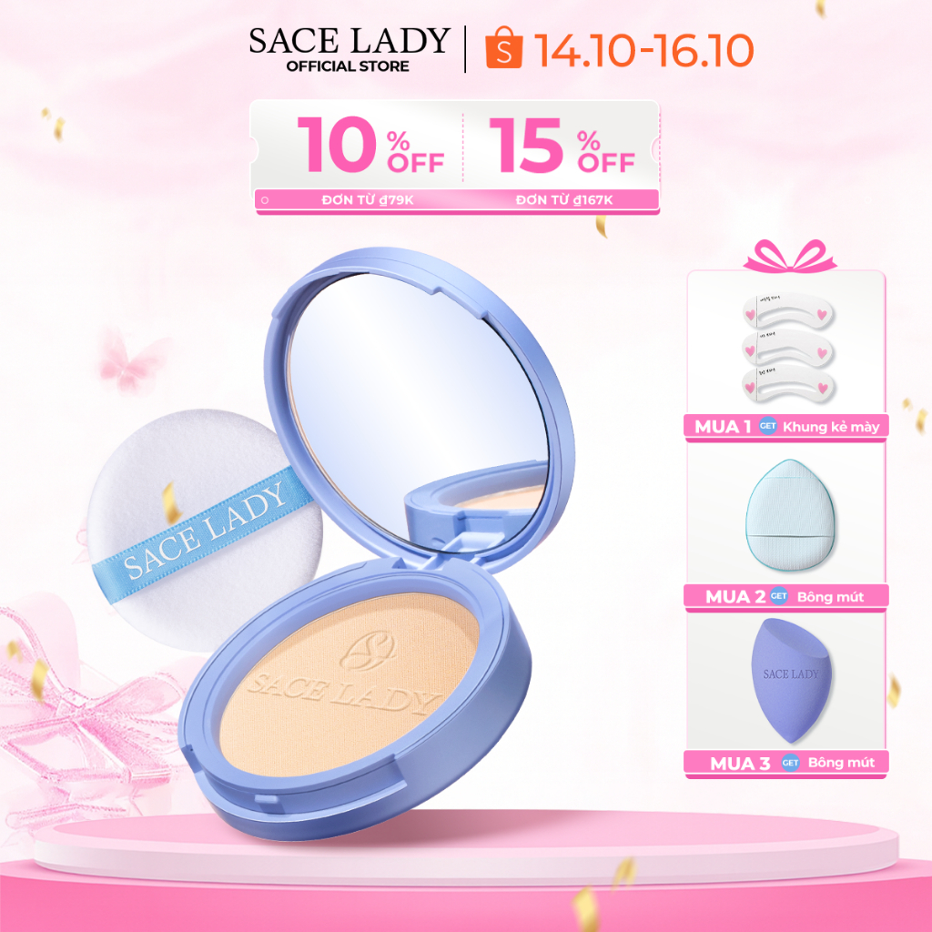 Phấn Phủ SACE LADY Kiềm Dầu Dộ Che Phủ Cao Lâu Trôi Kháng Nước  với 3 màu tùy chọn 10g