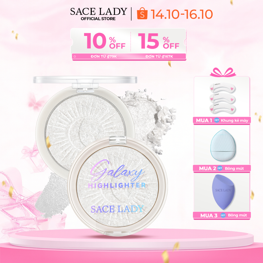 Phấn Bắt Sáng SACE LADY Mỏng Nhẹ Tạo Hiệu Ứng 3D Lên Màu Chuẩn Trang Diểm Cho Mặt Highlight Bắt Sáng