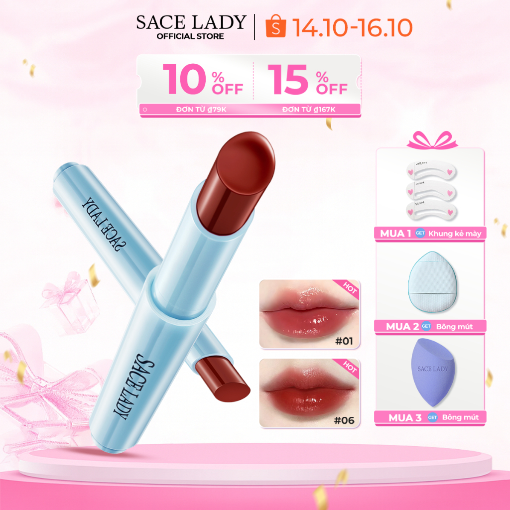 Son Tint Bóng SACE LADY Mát Màu Nước Lấp Lánh Một Cú Nhấp Chuột Bóng Sáng Bóng Trang Diểm Môi