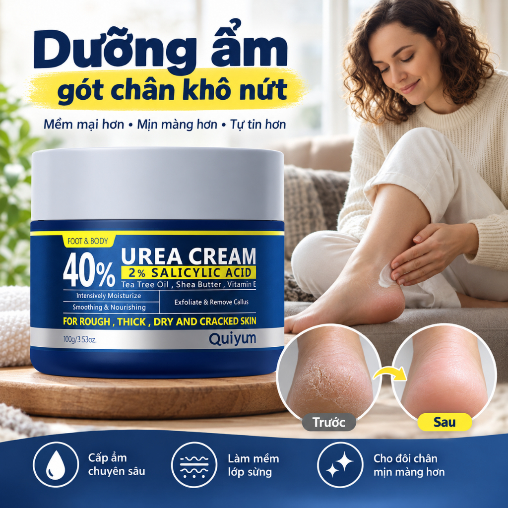 QUIYUM 40% Urea Cream 100g Cho Cơ Thể & Chân Dưỡng Ẩm Chuyên Sâu Làm Mịn & Nuôi Dưỡng Tẩy Tế Bào Chết & Loại Bỏ Callus