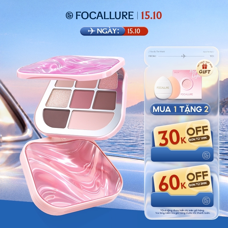Bảng phấn mắt FOCALLURE 9.6g sắc tố cao dưỡng ẩm không nhòe lâu trôi chống nước