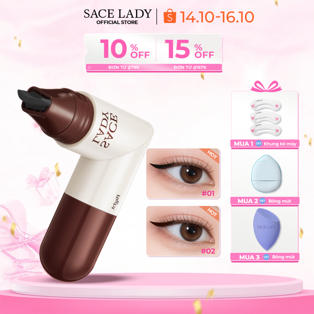 SACELADY Bút kẻ mắt hai đầu lâu trôi tiện dụng dạng in cả mắt trái & phải 2,8g