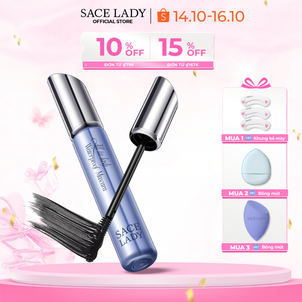 SACELADY Mascara chống thấm nước All-in-lash SACELADY Làm Cong&Dài mi 3 trong 1 1.2ml