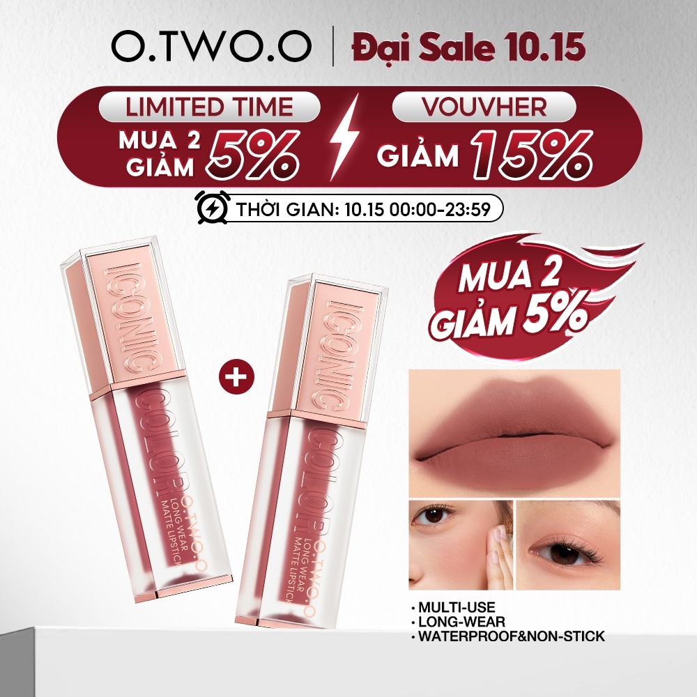 O.two.o 8 Màu Cao Cấp Cao Cấp Nhung Mờ Môi Bùn Nhẹ Mịn Chống Thấm Nước Đa Năng