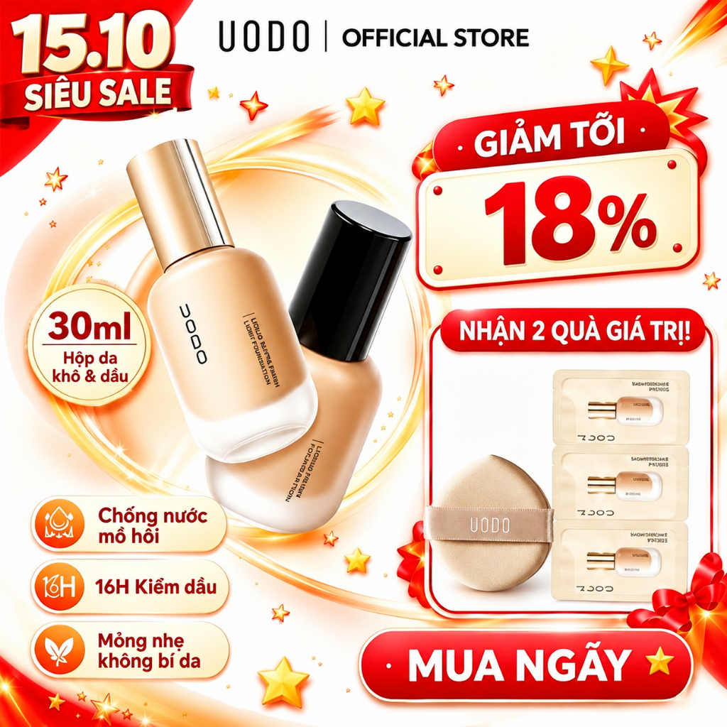UODO Kem Nền 30ml Cho Da Dầu Da Khô Kiềm Dầu 12H Chống Mồ Hôi Không Mốc Nền Lâu Trôi Tự Nhiên