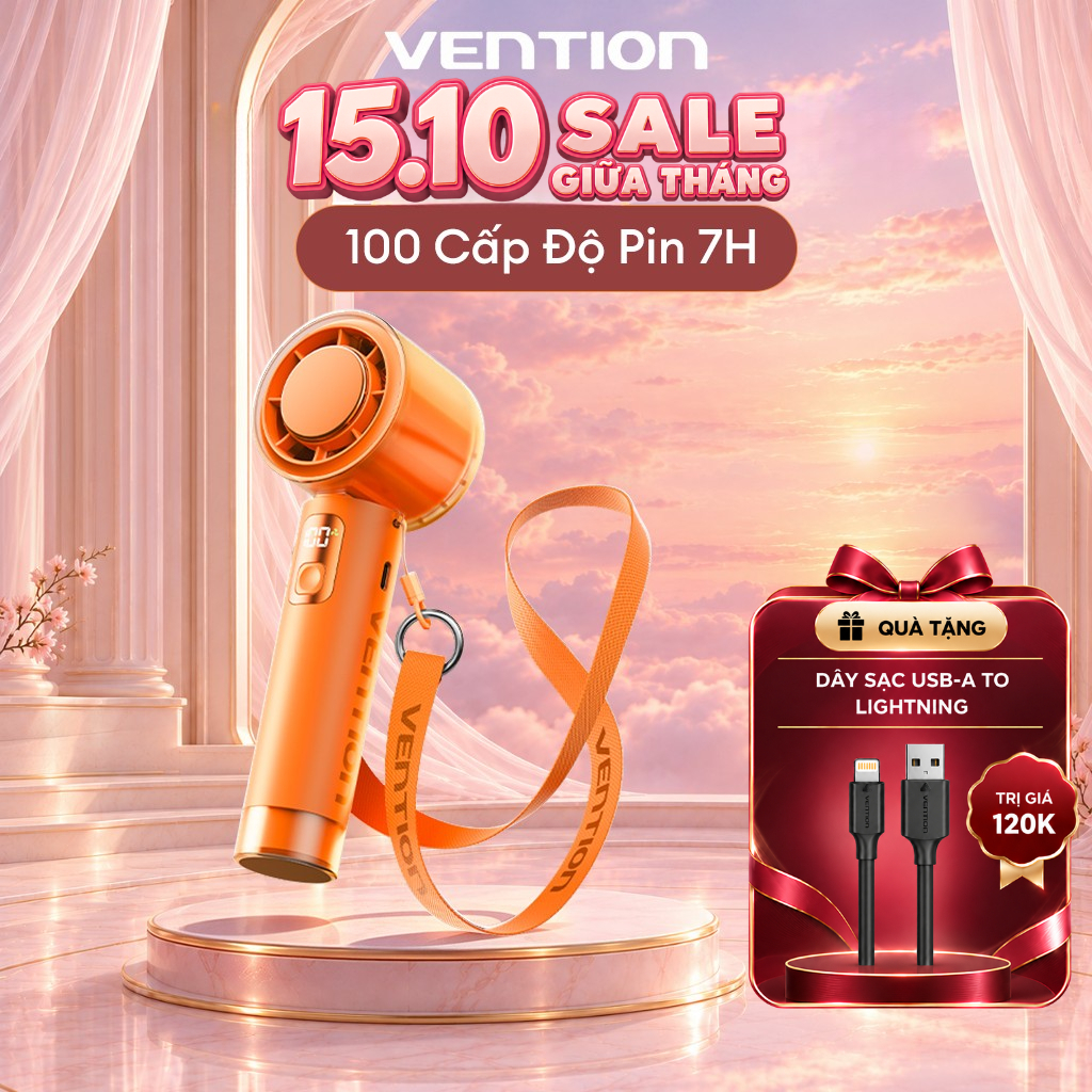 【Lực Gió Cực Mạnh】 Vention  Quạt Cầm Tay Mini – 100 Tốc Độ-Màn hình hiển thị số LED– Pin Trâu 8 Tiếng – Gập Gọn Đeo Cổ – Dành Cho Học Sinh, Dân Văn Phòng, Thể Thao Ngoài Trời