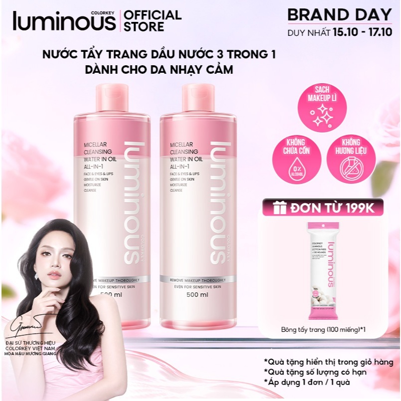 [MUA 2 TẶNG 1] Combo 2 Nước Tẩy Trang Dầu Nước Colorkey Luminous Sạch Sâu & Không Cồn 500ml