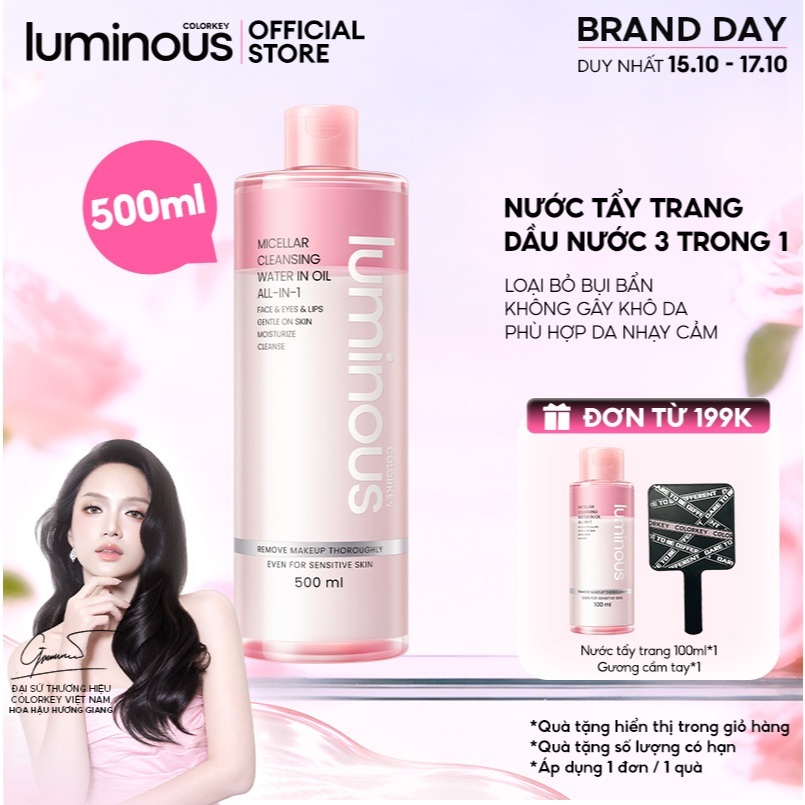 [MUA FULLSIZE TẶNG MINISIZE] Nước Tẩy Trang Colorkey Luminous Làm Sạch Sâu Cho Da Nhạy Cảm 500ml