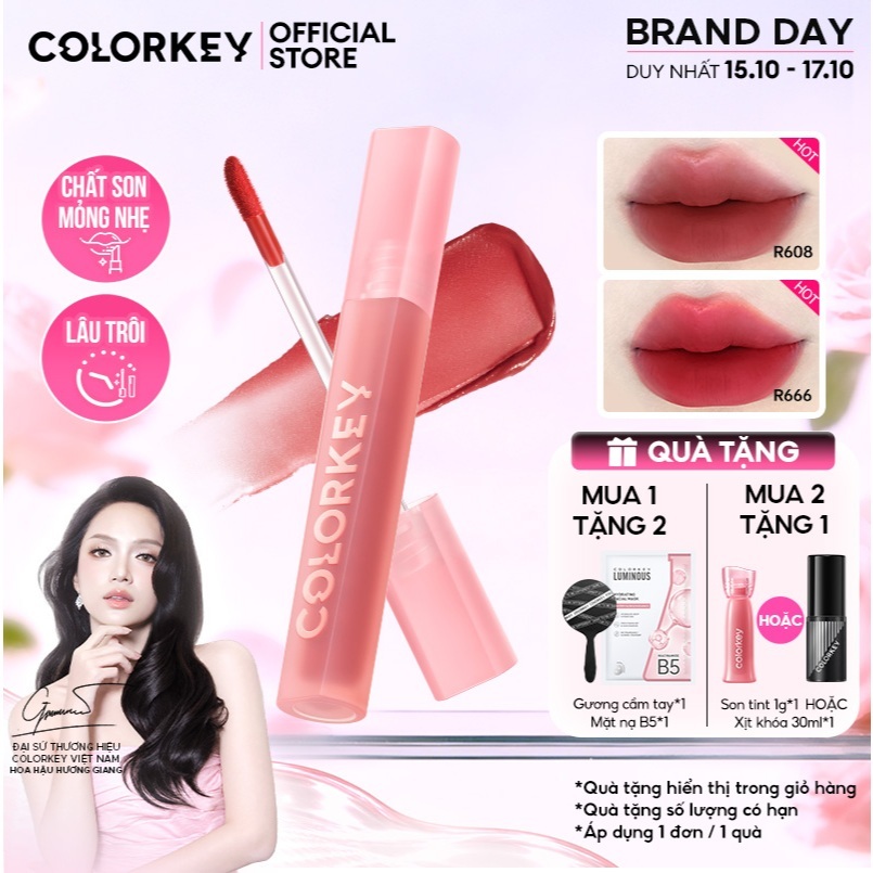 Son Kem Nhung Lì COLORKEY Velvet, Bền Màu Dễ Tán, Nhẹ Môi 2.5g