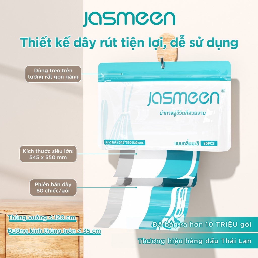 [Siêu To]Túi rác sinh học JASMEEN - Kích thước 54*55cm - Hương hoa nhài- Chịu nhiệt tốt - Chất liệu HDPE dày dặn - Tải trọng>10kg