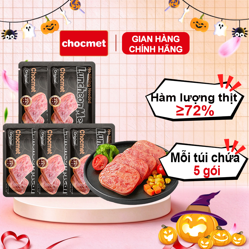 CHOCMET Luncheon Meat 40g*5 Tiện lợi, không dính tay, ăn mọi lúc mọi nơi, hàm lượng thịt cao
